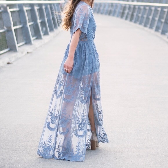 dusty blue lace maxi dress